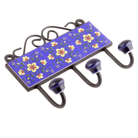 Navy Blue Yellow Tiny Flower Tiles Hooks